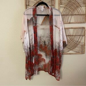 CCC Sheer Open Kimono Cardigan Asian Art To Wear Nature One Size READ B32